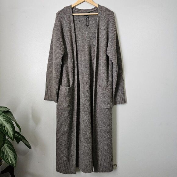 NWOT EXPRESS GREY WOOL BLEND LONG DUSTER OPEN CARDIGAN WITH POCKETS SZ M - Picture 1 of 14